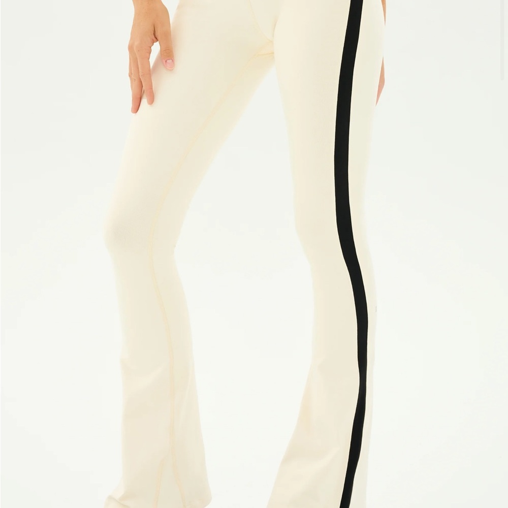 Splits59 Raquel High Waisted Flare Legging Cream and Black Stripe